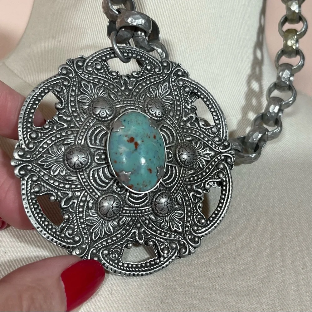 Vintage Antique Art deco Victorian Festival Silver Goth Medieval Goth necklace - Picture 5 of 16